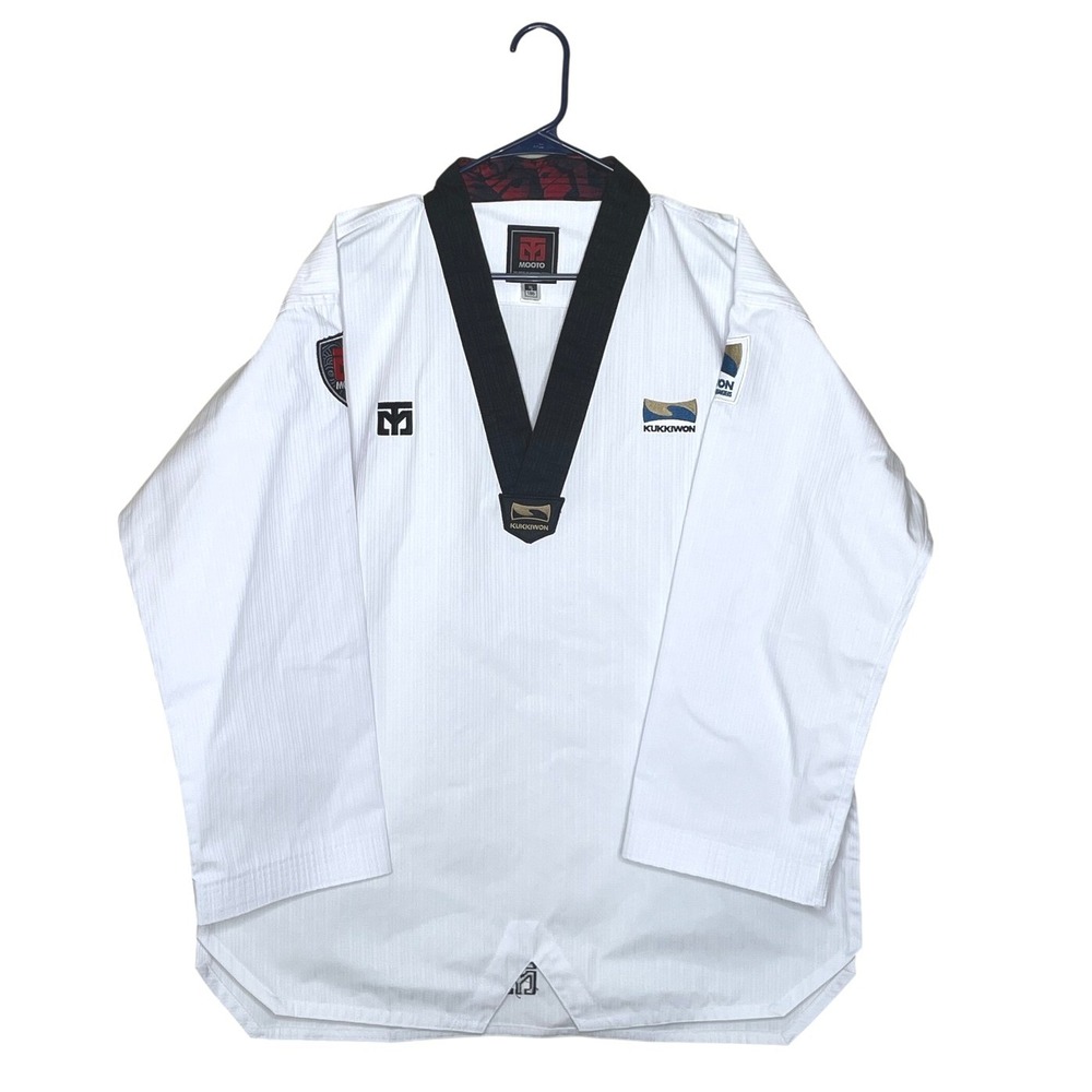 Mooto Kukkiwon Taekwondo Uniform Top White Black V-Neck Dobok MBCTK05-02 XL 180